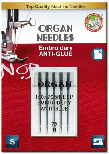 ORGAN NEEDLES 75/11 Anti-Glue Embroidery x 5 Needles 